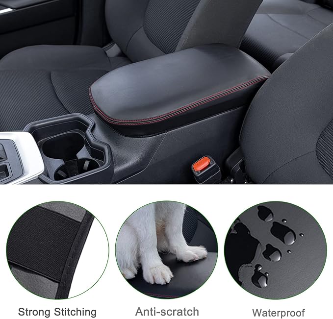 JDMCAR Center Console Armrest Cover for 2025 Toyota RAV4 Accessories 2024 2023 2022 2021 2020 2019 Leather Middle Console Lid Cover Pad Protector Elbow Arm Rest Covering Car-(Red)