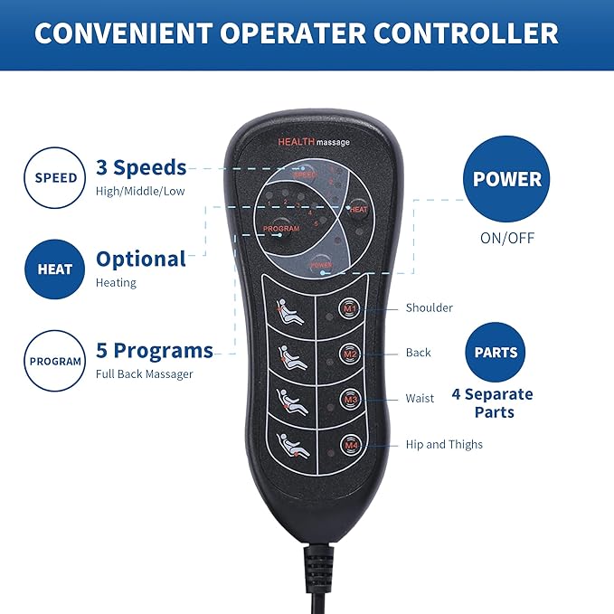 Sotion Seat Massager, Vibrating Back Massager for Chair Massage Cushion, 10 Vibrations to Relieve Stress and Fatigue for Back, Shoulder and Thighs