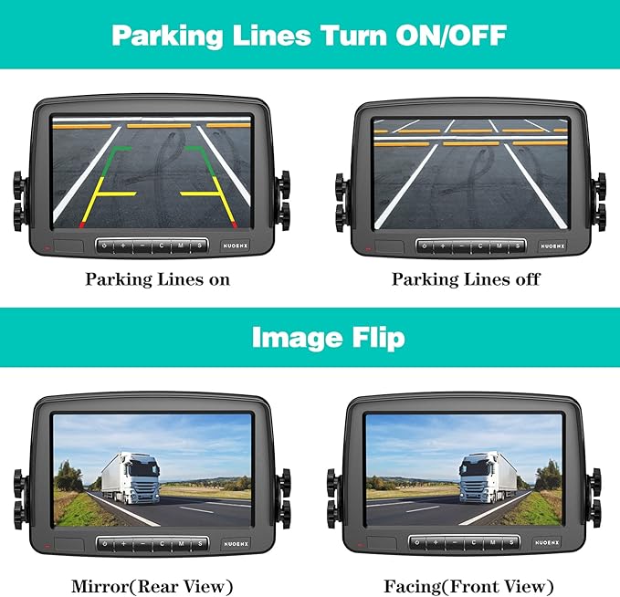 Wireless Backup Camera, 7 Inch Monitor Rear View Camera System for RV, Trailers, Trucks, 5th Wheels, Support 2 Cameras, IP69 Waterproof 18 LED IR Night Vision 152° View Camera, DIY Guide Lines