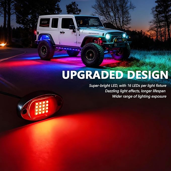 Kairiyard 8 Pods Rock Lights, RGB LED Rock Lights APP Control Music Mode Multilcolor Waterproof Underglow kit for Trucks Car ATV UTV RZR SUV