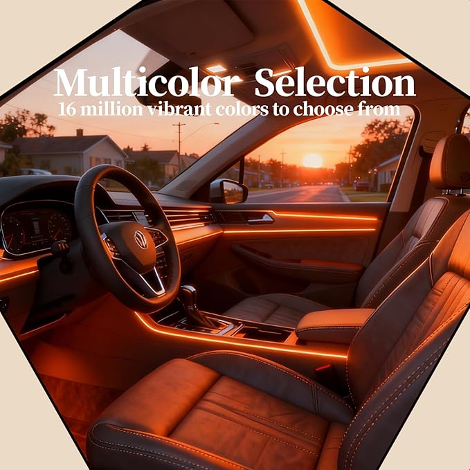 DIBMS Acrylic Car Interior LED Neon Strip Lights, USB Powered with APP Remote Control RGB Music Sync DIY Mode Ambient Lighting Kit for Vehicle Center Console Dashboard Decor