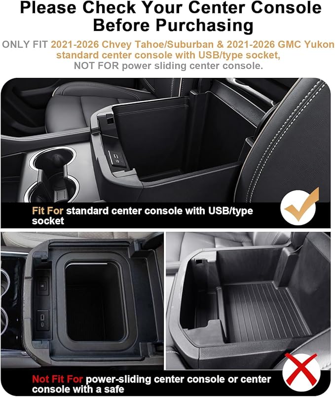 ECOZEN Center Console Organizer For 2021-2026 Chevy Tahoe/Suburban & GMC Yukon/Yukon XL - Armrest Organizer Tray For 2021-2026 Tahoe/Suburban/Yukon Accessories - Not Fit For Power-Sliding Console