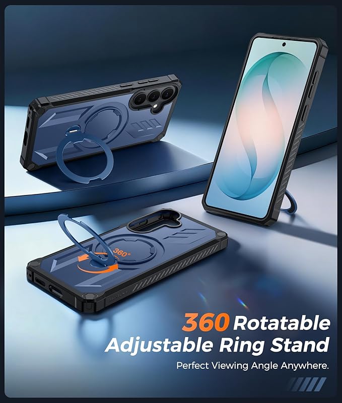 FNTCASE for Samsung Galaxy S26+Plus Case: with [Magnetic Ring Kickstand] [Screen Protector] [Compatible with MagSafe] [Military-Grade Drop Protection] Shockproof Grip Bumper TPU Sturdy Cases Blue