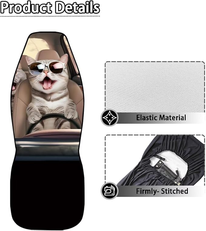 Cat Driver Car Seat Covers Front Set Full Wrapping Edge Vehicle Cushion Seat Cover Set Universal Fit for Most Car Interior Covers for Sedan Truck SUV