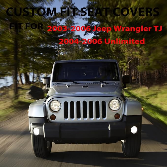 AOMSAZTO Custom Seat Covers for Jeep Wrangler: TJ 2003 2004 2005 2006 Unlimited 2004-2006 Leather Car Seats Cover Full Set Black