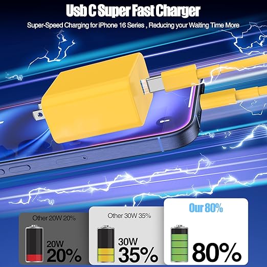 USB C Fast Charger for iPhone 17/ Air/16/15 Pro Max,2Pack 10FT Type C Charger Block & Cable, PD 3.0 Super Fast Charging for iPad Pro MacBook Air/Pro M1/M2, AirPods-Yellow