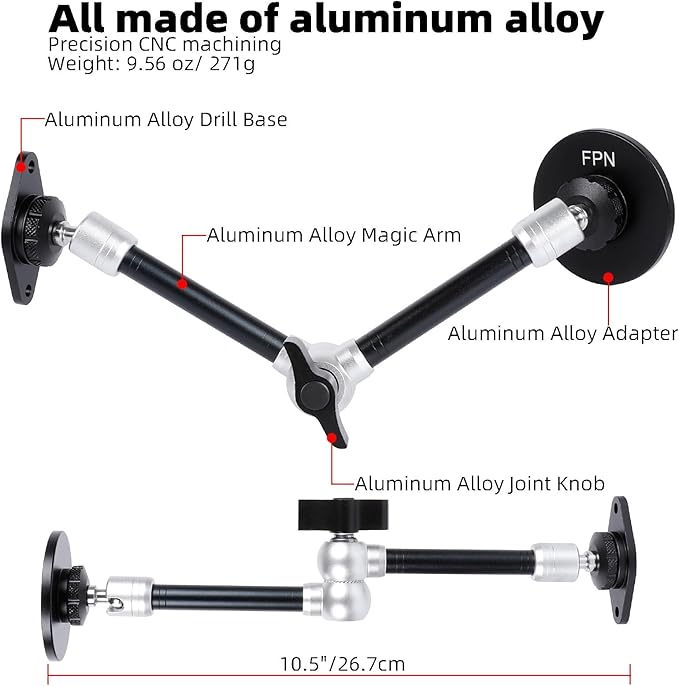 Magnetic Phone Holder with AMPS Mounting Plate Drill Base & 360°Rotation 10" Magic Arm, Magnet Phone Mount for Wall/Desk/Truck/Car/Workbench, Compatible with Magsafe iPhone 16 15 14 13 12 Series