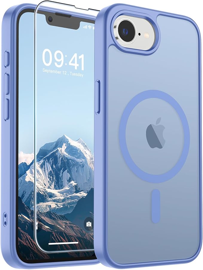 SUPFINE Magnetic for iPhone 17e Case/iPhone 16e Case with Screen Protector (Compatible with MagSafe)(Military Grade Drop Protection) Translucent Matte with Anti-Fingerprint Phone Case,Blue Purple