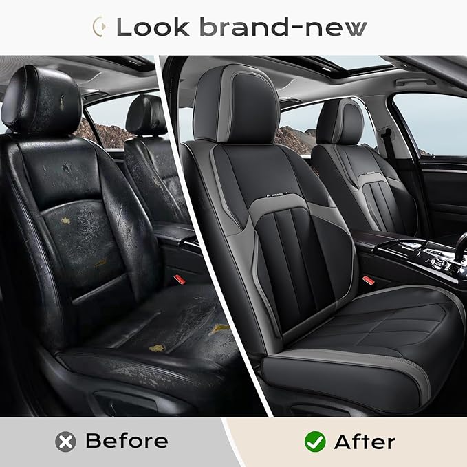 Coverado Car Seat Cover, Cover for Cars Full Seat, Premium Leather, Universal Fit Waterproof Seat Protectors, Car Seat Cushion Non-Slip for Most Cars-BlackGray