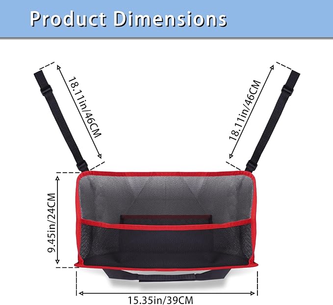 Car Storage Bag, Auto Net Pocket Handbag Holder, Driver Storage Netting Pouch for Document Phone Tissue Purse Storage, Organizer Mesh Bag Between Two Seats, Backseat Pets Barrier, Red