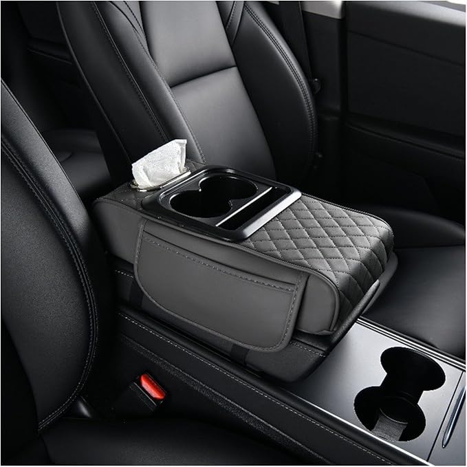 Car Armrest Storage Box for Nissan Hardbody (D21) 1986–1997, Center Console Organizer with Side Pocket, Ergonomic Memory Foam Armrest Cushion, Car Elbow Support Pad,F Grey