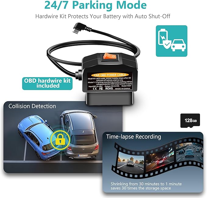 12" 3 Channel 4K Mirror Dash Cam, Sony STARVIS 2 IMX675 Night Vision, BSD Blind Spot Detection, 4K+1080P+2.5K Front Inside Rear View Camera, 5.8GHz WiFi, 24H Parking Mode, 128G Card
