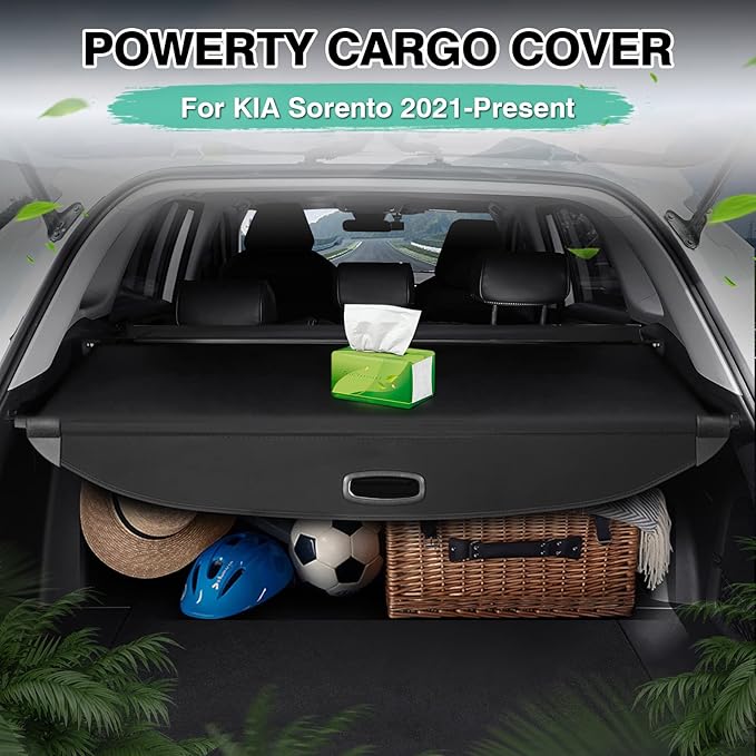 Powerty Retractable Cargo Cover for 2021-2026 Kia Sorento, Canvas Texture Trunk Cover Privacy Screen Rear Security Shade for Sorento Accessories