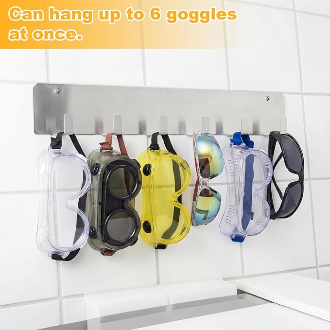 Blulu 2 Pack Aluminum Goggle Helmet Storage Rack Wall Mount 12 Hooks Goggle Organizer Hardware for Race Car Enclosed Trailer, Garage, Motorcycle Accessories
