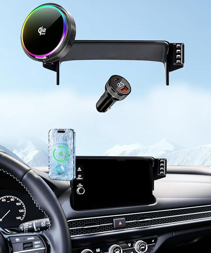 Qi2.2 25W Magnetic Car Mount Charger for Honda HR-V HRV 2023-2026 / CR-V CRV 2023 2024 2025 2026 Accessories, for Fast Charging Cell Phone Holder 7/9 Inch Screen Fixed Clip with Cooling Fan