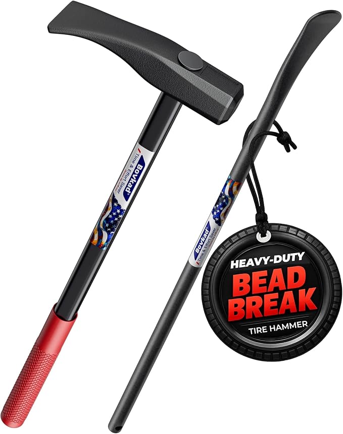 32'' Heavy Duty Tubeless Truck Tire Iron and 32'' Tire Hammer Tire Bead Breaker Tool, Oversized Solid Steel Mount/Demount Tire Spoons Bars, Essential Tire Removal Tool for Car, SUV & Truck
