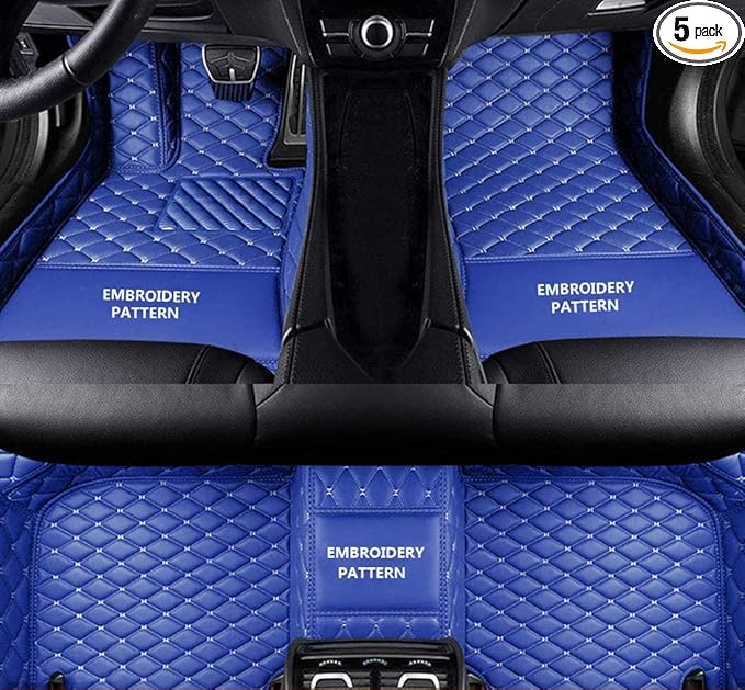 Car Floor Mats for 99% Cars, Trucks and SUVs Full Coverage Pads Protection Non-Slip Leather Floor Liners (Blue)