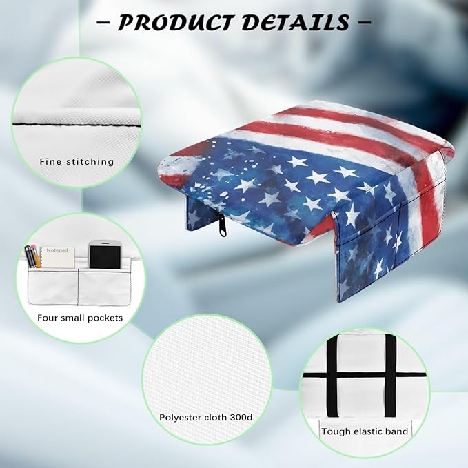 Armrest Cover for Car Truck, Soft Vehicle Center Armrest Protector American Flag Center Console Replacement Cover for SUVs,Vans,Trucks