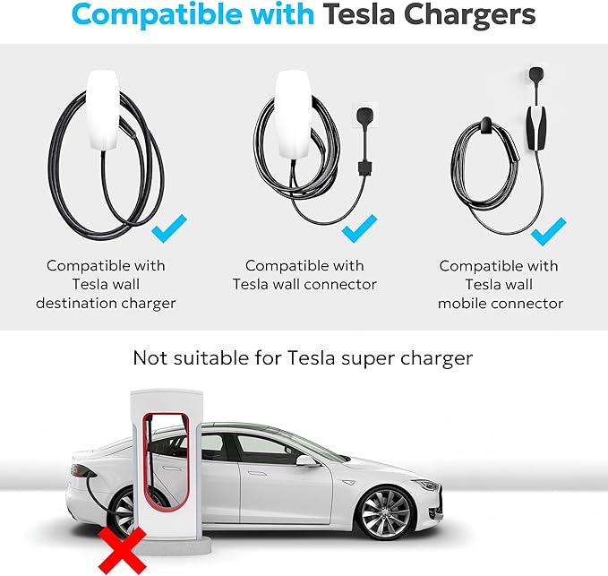 VIPTOO Tesla to J1772 Adapter 60A 250V AC — NACS EV Charging Connector for Tesla Wall/Destination/Mobile Charger, Fast & Safe Charging (Black)