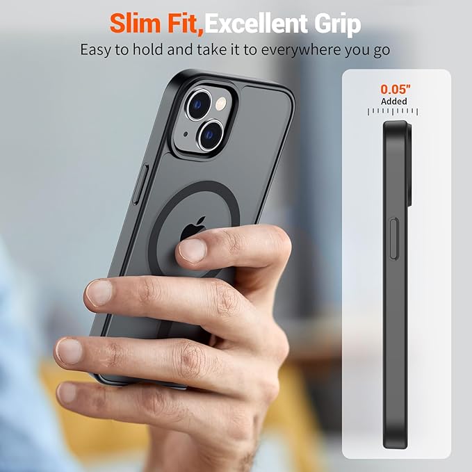 SUPFINE Magnetic for iPhone 15 Case (Compatible with MagSafe) (Military Grade Drop Protection) Translucent Matte Shockproof Phone Cover, Black