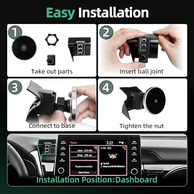 Car Phone Holder for Toyota Camry (2021-2023 2024), MagSafe Car Mount Charger, Magnetic Phone Holder, 15W Wireless Charging, Dashboard Phone Holder, 360° & Hands Free, 2022 Camry Interior Accessories