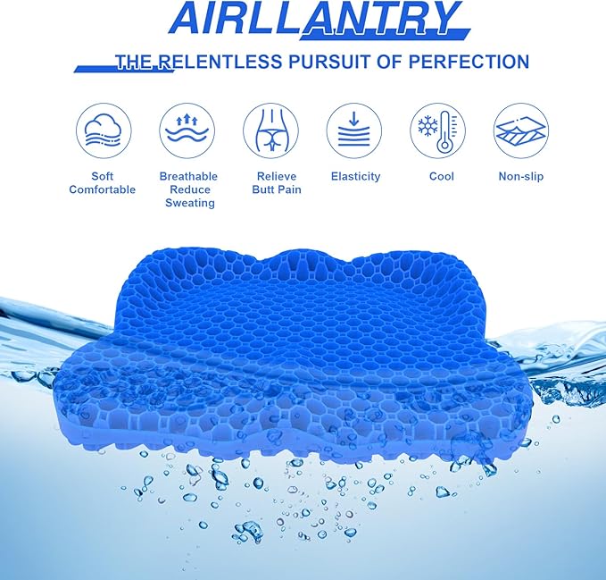 Thicken 19.7in Seat Cushion, Gel Seat Cushion for Long Sitting–Office Chair, Wheelchair, Car Cushion, Large Cooling Pad for Back Pain, Sciatica, Tailbone Pain Relief