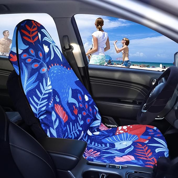 Car Seat Covers 2pcs Waterproof Towel Car Seat Cover Universal Fit for Most Trucks SUV Fitness Athletes Pets Gym and Water Sport，Dinosaur