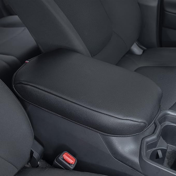 JDMCAR Center Console Armrest Cushion for 2025 Toyota RAV4 Accessories 2024 2023 2022 2021 2020 2019 Leather Middle Console Lid Cover Pad Protector Elbow Arm Rest Covering Car-(Black)