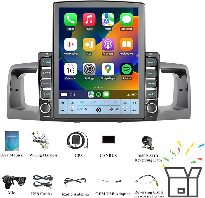 9.7" Android 15 Car Radio Compatible with Toyota Corolla 2003-2008(Non-J.B.L Version), Wireless CarPlay/Android Auto, 2G+64G, GPS, Bluetooth 5.1, Supprt Steering Wheel Control & Backup Camera