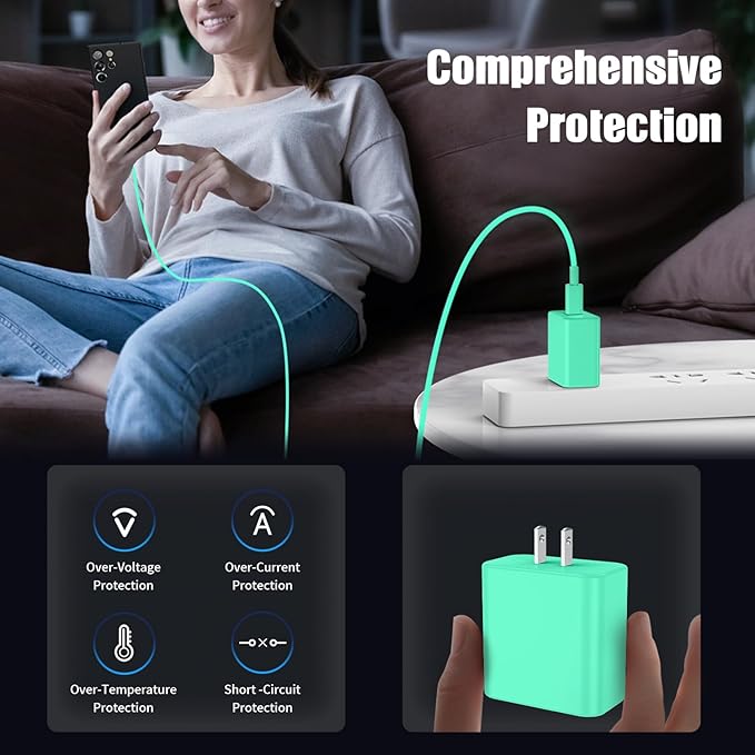 3Pack USB C Charger for Samsung Galaxy S24 Ultra, Super Quite Fast Charging Type C Block with 6FT C to C Cord for Samsung Galaxy Tab S9 S8 S23 Ultra S22 Ultra S23 S22 S21 Note 10 Plus 20,Green