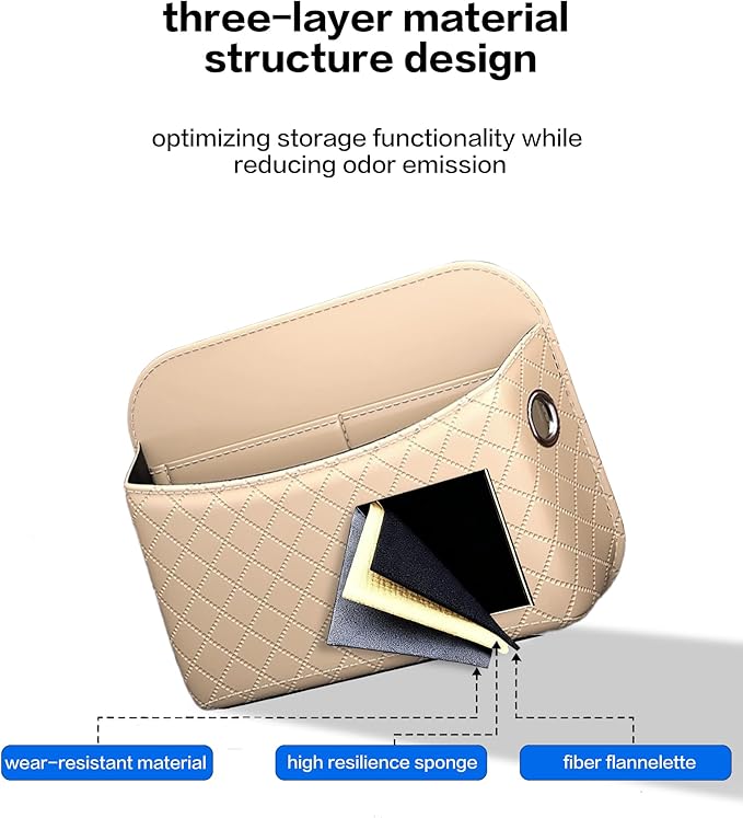 Car Door Organizer, PU Leather Storage Pouch with Strong Sticky Back for Phone, Keys - Fits Car Seat Side Pocket & Console Gap, Universal Car Accessories - Beige