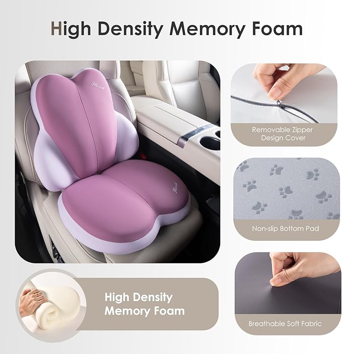 FLORICH Car Seat Cushion and Back Support for Car Ultrathick Memory Foam Office Chair Cushions with Lumbar Support Pillow for Sciatica & Back & Tailbone Pain Relief (Purple)