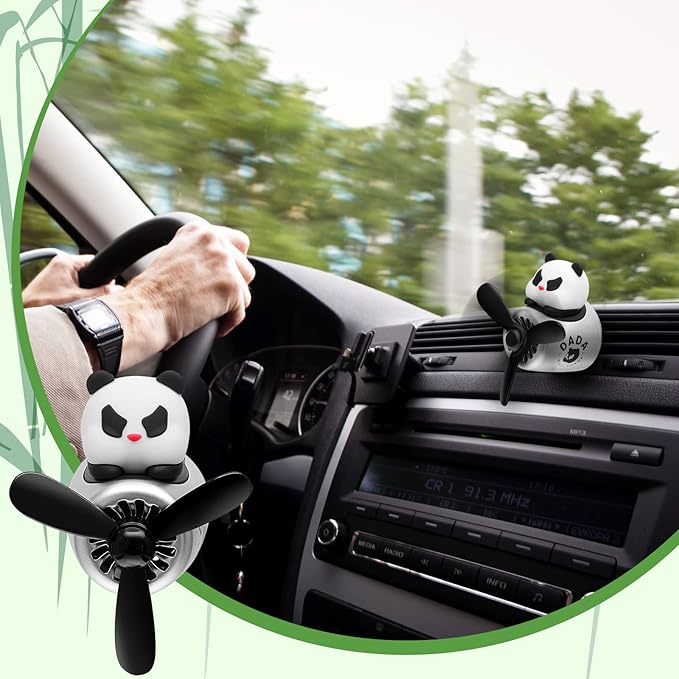 Tallew Car Air Freshener Cute Panda Car Vent Clip Diffuser with Rotating Propeller Outlet Vent 2.5" x 2.4" x 2.1" Easy to Install Included 2 Scents Aroma Tablets Aromatherapy Ornament Auto Accessories