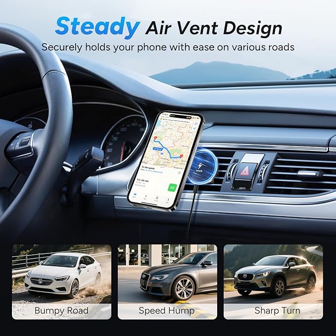 Lecork for Magsafe Car Mount, 15W Magnetic Wireless Charger for iPhone, Magsafe Air Vent Car Holder Charger for iPhone 17 Pro Max/16/15/14 13, Samsung S26/S26+/Ultra, RGB LED Design