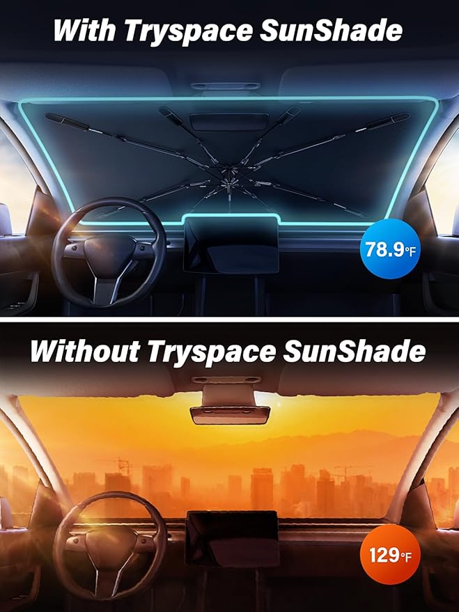 Car Windshield Sun Shade Umbrella - [Silver Heat Shield & UV Reflective] Protector for Cars, Universal Fit Large (61" L x 35" W) | 25°F Cooler, Friendly Vinyl Coatings