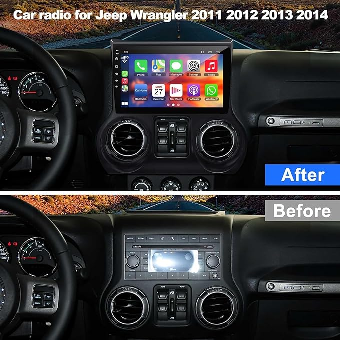 Upgraded Android 13 Car Radio for Jeep Wrangler (2011 2012 2013 2014), 10.2 Inch Car Radio with Carplay&Android Auto Support GPS Navigation, Backup Camera,FM/RDS Radio