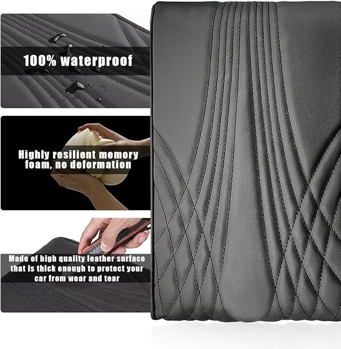 Ziciner Car Center Console Cover, Leather Memory Foam Armrest Cushion Protection Pad, Waterproof Hand Rest Pillow with Height Increase, Universal Accessory for Most Car (Black #Angel)