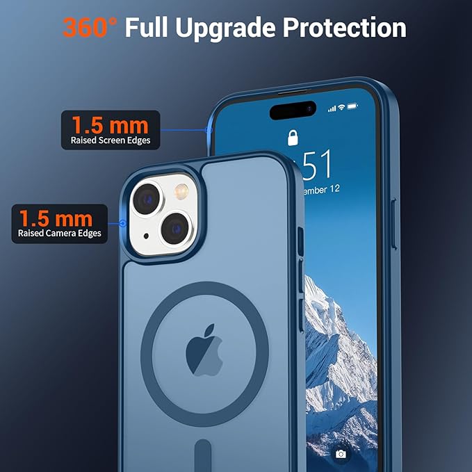 SUPFINE Magnetic for iPhone 15 Case (Compatible with MagSafe) (Military Grade Drop Protection) Slim Translucent Matte Shockproof with Anti-Fingerprint Phone Case,Deep Blue