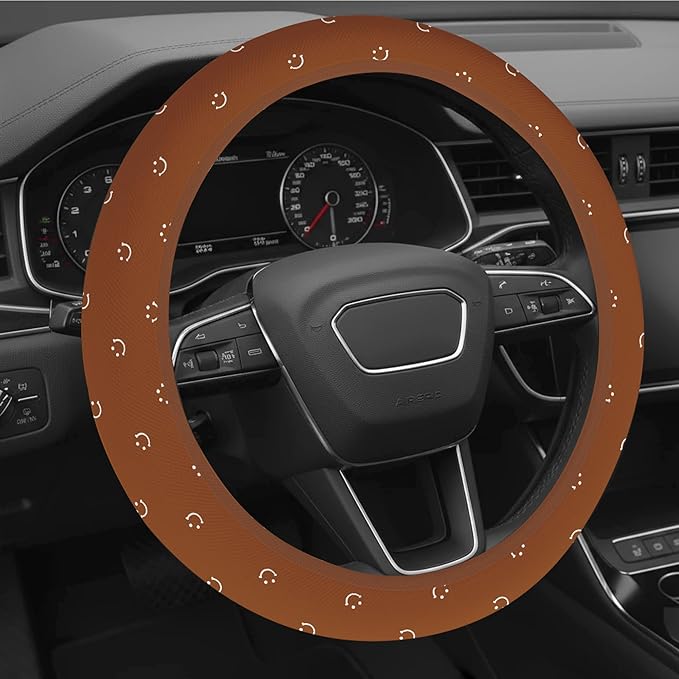 Soft Brown Steering Wheel Cover Cute Cloth Fabric Car Wheel Cover Breathable Washable Cool in Summer Universal 14.5 15 Inch