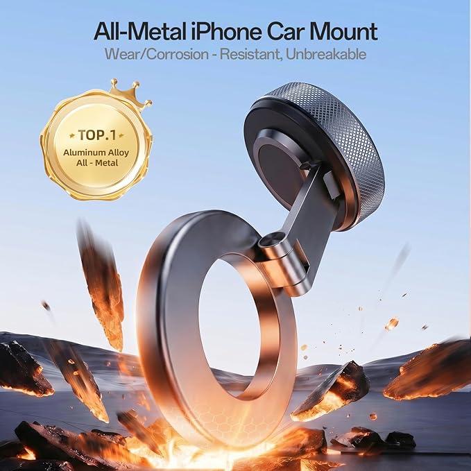 Car Phone Holder, iPhone 17 Pro Max Car Mount [All Metal] Premium Aluminum Car iPhone Holder [80 LBS Suction & 3600gf Magnetic] 360° Adjustable Car Phone Holders for iPhone 17-12