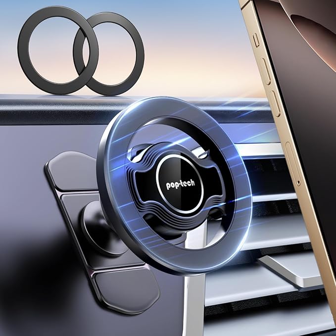 pop-tech for MagSafe Sticky Car Mount Dashboard, [Upgrade Adhesive] Universal Magnetic Phone Holder for Car Dash, Strong Magnets Cell Phone Holder Fit for iPhone 16 Pro Max 15 14 13 12 Series