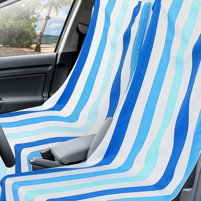 2 Pack Car Seat Towel Covers with Storage Bag 63 x 32 Inch Athletic Running Towel Seat Sweat Washable Non Slip Cover Gift for Car Outdoor Sport Activities (Blue Vertical Stripes)