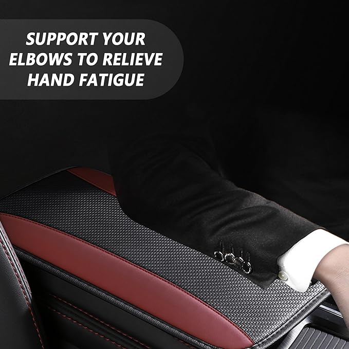 Stylish Car Center Console Cover,PU Leather Car Armrest Cover Prevent Scratches on Center Console,Universal Car Armrest Cushion Car Accessories Interior for Car SUV Truck (Burgundy)