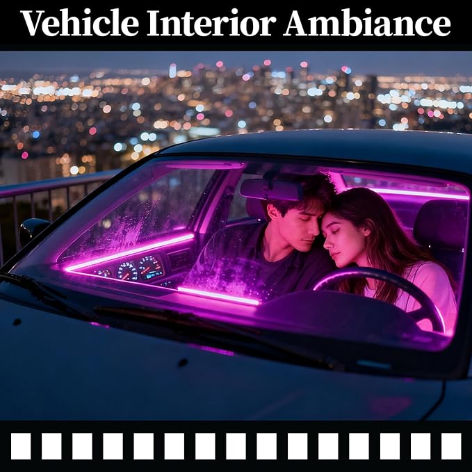 DIBMS Acrylic Car Interior LED Neon Strip Lights, USB Powered with APP Remote Control RGB Music Sync DIY Mode Ambient Lighting Kit for Vehicle Center Console Dashboard Decor
