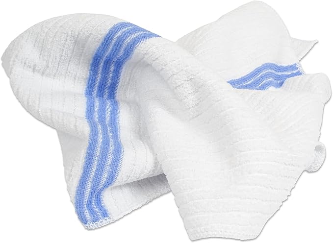 Nouvelle Legende Ribbed Microfiber Bar Mop Towels, Super Absorbent, Cleaning & Drying Cloths, Lint-Free, Streak-Free for Kitchen, Home & Auto, 14x18 Inch, 12-Pack, Blue Stripe