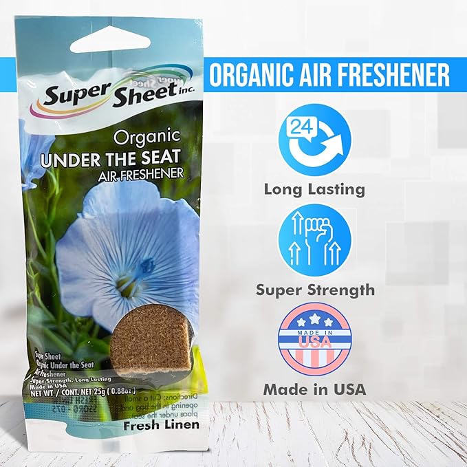 Super Sheet, Organic Under the Seat Car Air Freshener, Long Lasting Fragrance, Fresh Linen Scent, 3 Pack