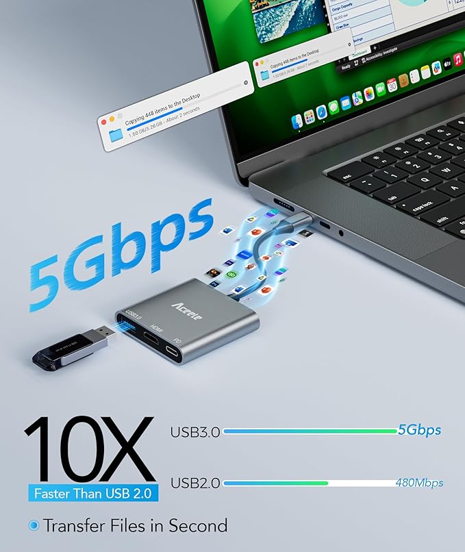 Aceele USB C to HDMI Adapter, USB C Hub with 100W PD 2.0, USB-A 3.0 Data Port, 4K HDMI Output Port, Type C Multiport AV Converter for MacBook Pro/Air, iPad, Tablets, Switch, TV, Monitor and More