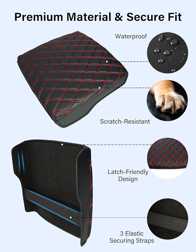 Center Console Cover for 2019-2026 Dodge Ram 1500 2500 3500 Accessories, Vinyl Leather for 5th Ram 1500 Armrest Cushion Pad Anti-Scratch, Black/Red Stitching(Bucket Seat Only)