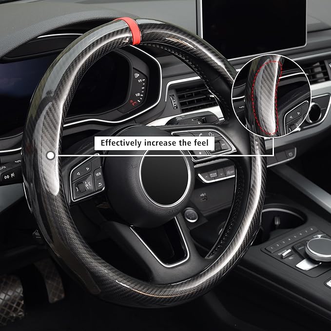 ZHOL Carbon Fiber Car Steering Wheel Cover Small-Size 14"-14 1/4" Compatible with Prius Civic Model 3 Camaro Spark Rogue Mini Smart Audi