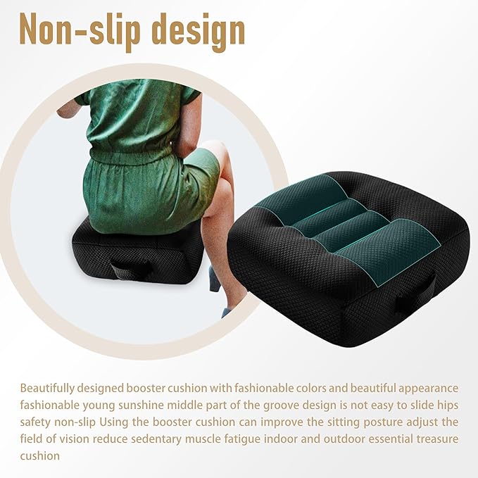 Car Booster Seat Cushion Height Adjustable Memory Foam Mesh Breathable 4.7" Thick Wedge Cushion for Driving Office Chair Lift Seat Pad for Short Adults Posture Support-Black